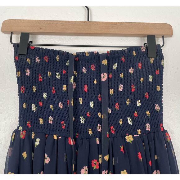 Madewell Navy Blue Floral Halter Smocked Maxi Dress Kimono Floral Deep Indigo XS - Picture 4 of 6